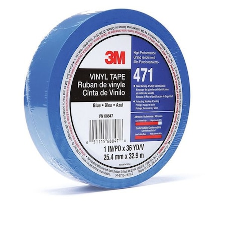 Floor Marking Tape, vinyl, No Legend, Blue, 1 in W., 5.2 mil Thickness MPN:471