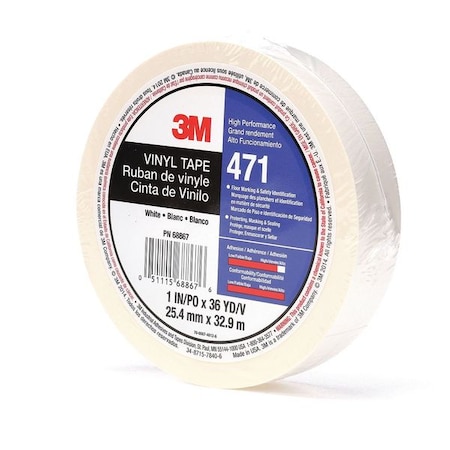 Floor Marking Tape, vinyl, No Legend, White, 1 in W., 5.2 mil Thickness MPN:471