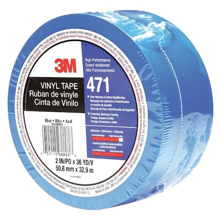 Floor Marking Tape, vinyl, No Legend, Blue, 2 in W., 5.2 mil Thickness MPN:471