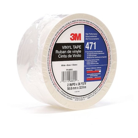 Floor Marking Tape, vinyl, Solid, White, 2 in W., 5.2 mil Thickness MPN:471