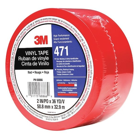 Floor Marking Tape, vinyl, No Legend, Red, 2 in W., 5.2 mil Thickness MPN:471