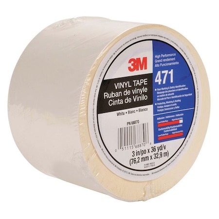 Floor Marking Tape, vinyl, Solid, White, 3 in W., 5.2 mil Thickness MPN:471