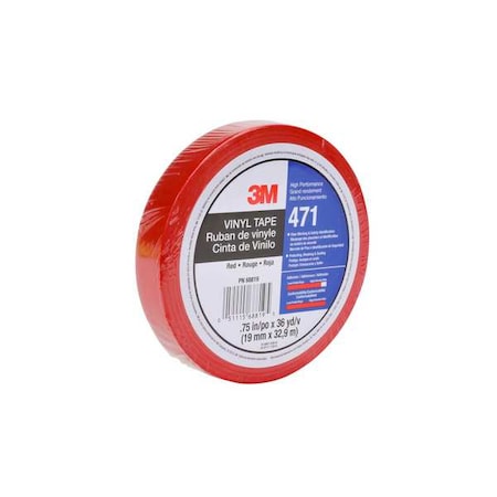 Floor Marking Tape, vinyl, Solid, Red, 3/4 in W., 5.2 mil Thickness MPN:471