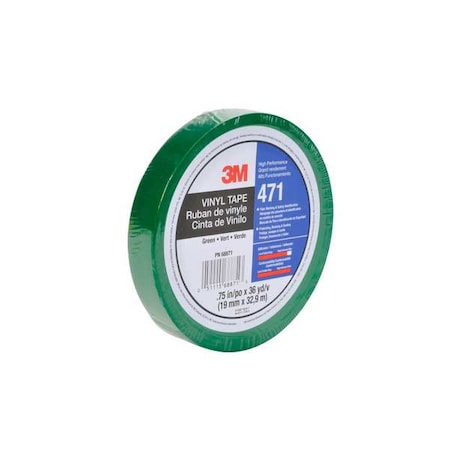Floor Marking Tape, vinyl, No Legend, Green, 3/4 in W., 5.2 mil Thickness MPN:471