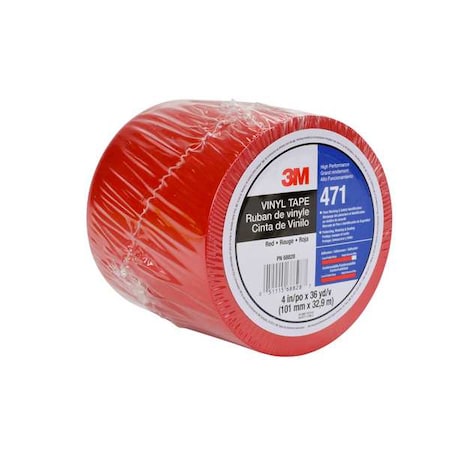 Floor Marking Tape, vinyl, Solid, Red, 4 in W., 5.2 mil Thickness MPN:471