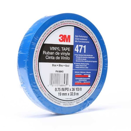 Floor Marking Tape, vinyl, Solid, Blue, 3/4 in W., 5.2 mil Thickness MPN:471