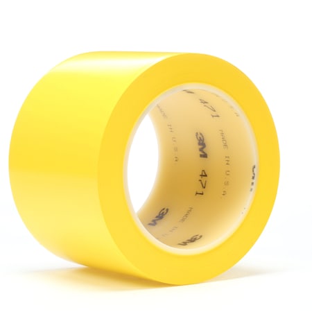 Safety Warning Tape, Vinyl, Solid, Yellow, 3 in W., 5.2 mil Thickness MPN:471