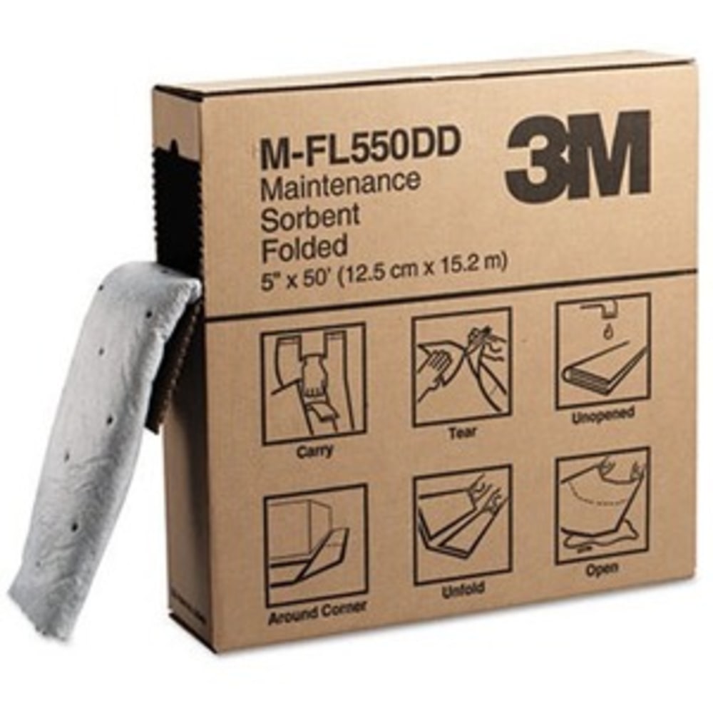 3M High-Capacity Folded Maintenance Sorbent - 5in Width x 50 ft Length - 1 / Roll - Scrim - White MPN:MFL550DD