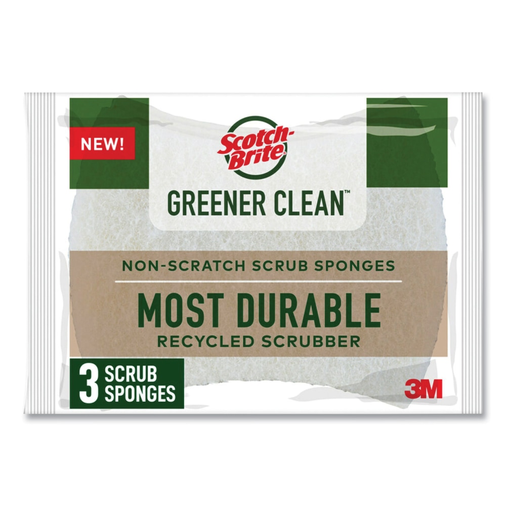 Scotch-Brite Greener Clean Non-Scratch Scrub Sponge, 2.6 x 3.3, 0.7in Thick, White, 3/Pack MPN:7100290143