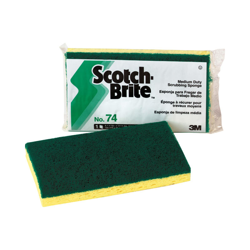 3M Scotch-Brite Cellulose Medium-Duty Scrubbing Sponge, 6 1/4inH x 3 1/2inW x 3/4inD, Yellow/Green (Min Order Qty 18) MPN:74