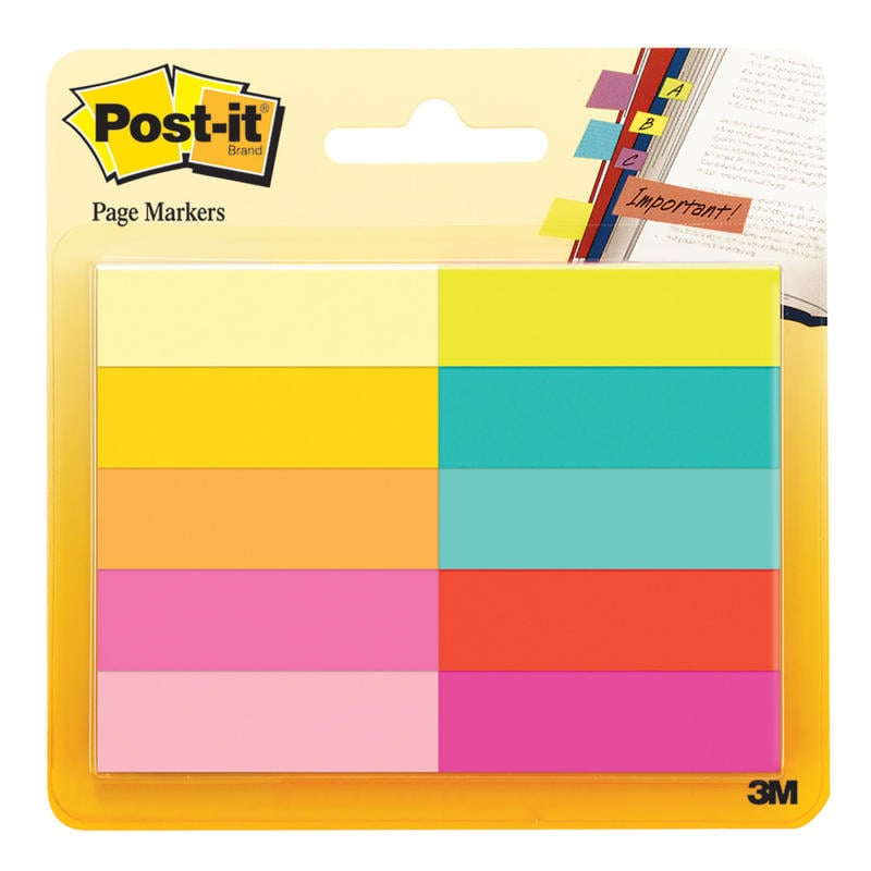 Post-it Page Markers, .5 in. x 1.75 in., 10 Pads/50 Markers/Pad, Assorted Bright Colors, School Supplies for Students, Page Markers for Textbooks MPN:670-10AB
