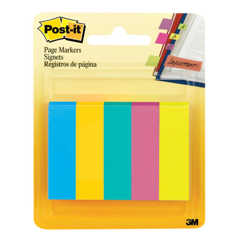 Post-it Notes Page Markers, 1/2in x 2in, Jewel Pop Colors, 100 Per Pad, Pack Of 5 Pads MPN:670-5AU
