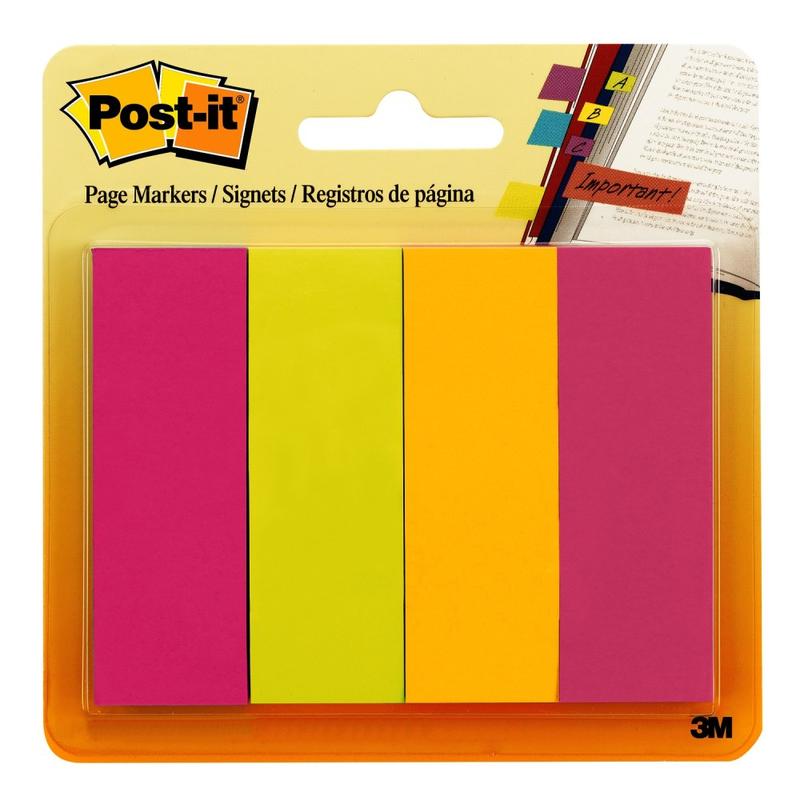 Post-it Notes Page Markers, 1in x 3in, Ultra Colors, 50 Per Pad, Pack Of 4 Pads MPN:671-4AU