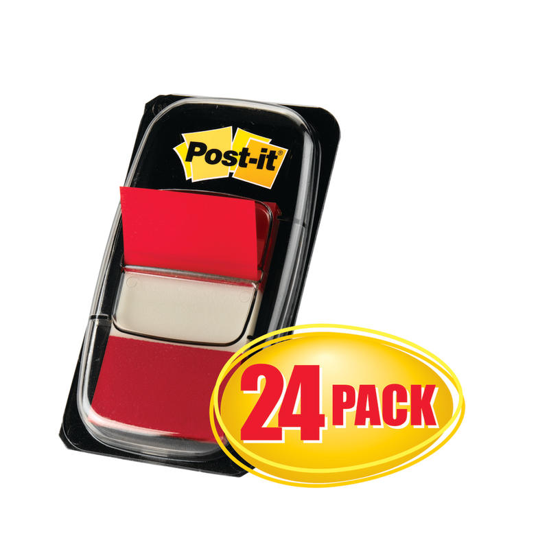 Post-it Flags, 1in x 1 -11/16in, Red, 50 Flags Per Pad, Pack Of 24 Pads MPN:680124