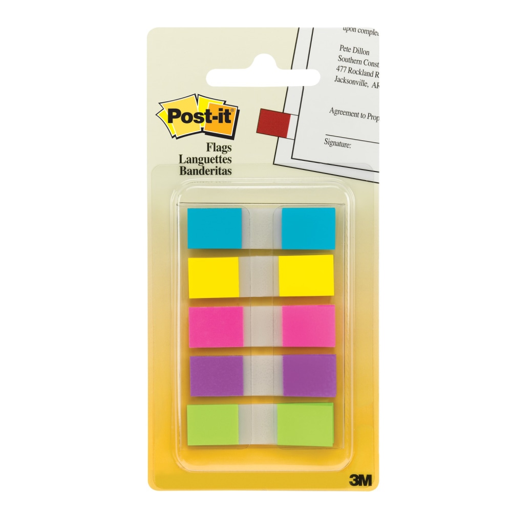 Post-it Notes Flags, 1/2in x 1-7/10in, Assorted Bright Colors, 20 Flags Per Pad, Pack Of 5 Pads MPN:683-5CB