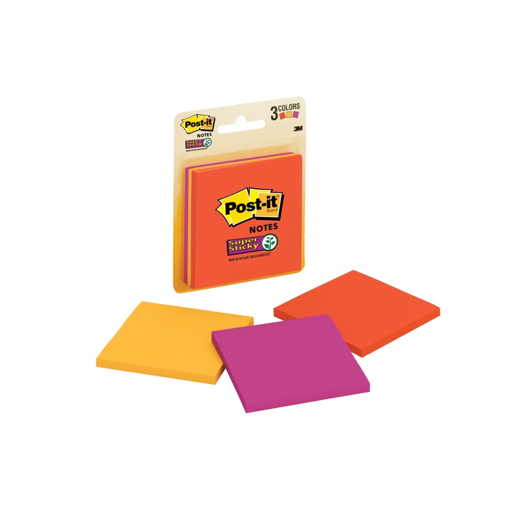 Post-it Super Sticky Notes, 3 in x 3 in, 3 Pads, 45 Sheets/Pad, 2x the Sticking Power, Supernova Neons Collection (Min Order Qty 21) MPN:3321-SSAN