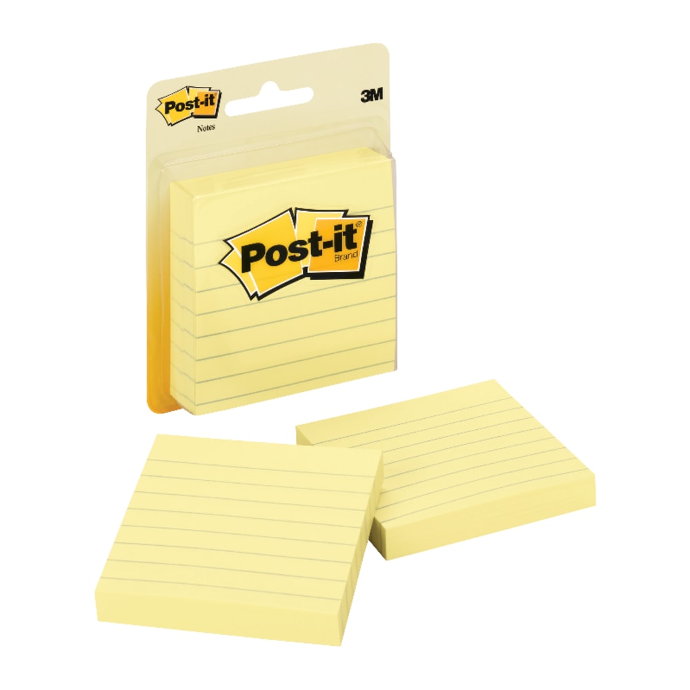 Post-it Notes, 3 in x 3 in, 2 Pads, 100 Sheets/Pad, Clean Removal, Canary Yellow, Lined (Min Order Qty 18) MPN:630PK2
