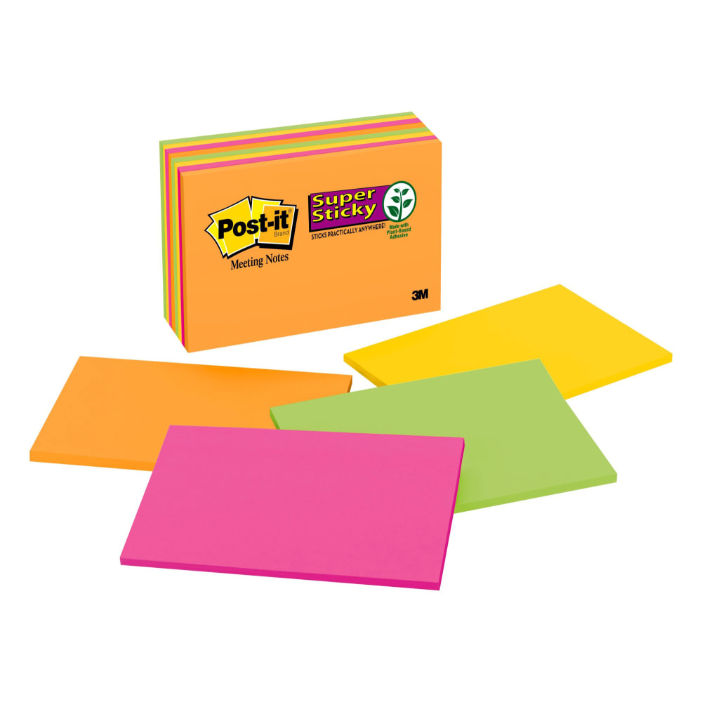 Post-it Super Sticky Notes, 6 in x 4 in, 8 Pads, 45 Sheets/Pad, 2x the Sticking Power, Energy Boost Collection (Min Order Qty 5) MPN:644-5SSP