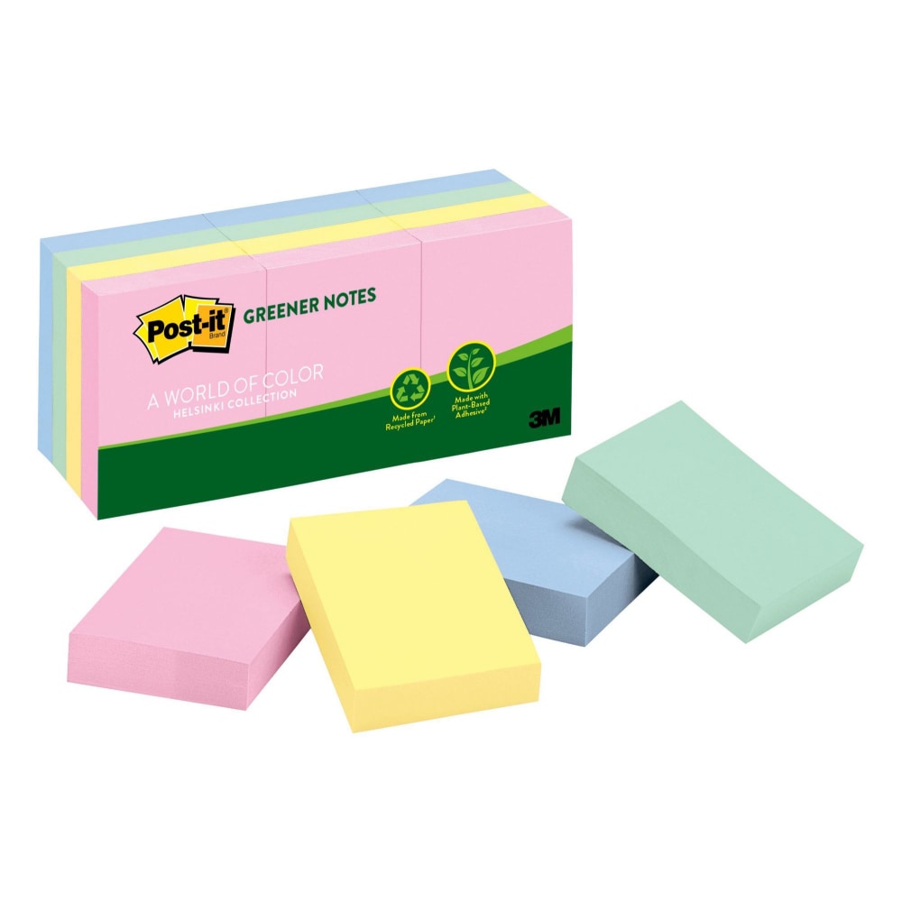 Post-it Greener Notes, 1 3/8 in x 1 7/8 in, 12 Pads, 100 Sheets/Pad, Clean Removal, Sweet Sprinkles Collection (Min Order Qty 8) MPN:653-RP-A