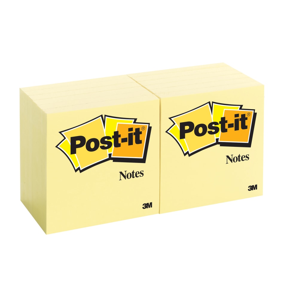 Post-it Notes, 3 in x 3 in, 12 Pads, 100 Sheets/Pad, Clean Removal, Canary Yellow (Min Order Qty 4) MPN:654