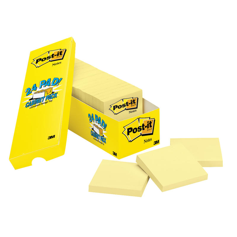 Post-it Notes, 3 in x 3 in, 24 Pads, 90 Sheets/Pad, Clean Removal, Canary Yellow (Min Order Qty 2) MPN:65424CP