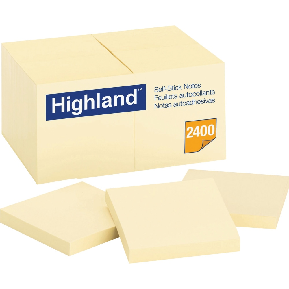 Highland Self-Sticking Note Pads, 3in x 3in, Yellow, Pack of 24 (Min Order Qty 5) MPN:654924PK