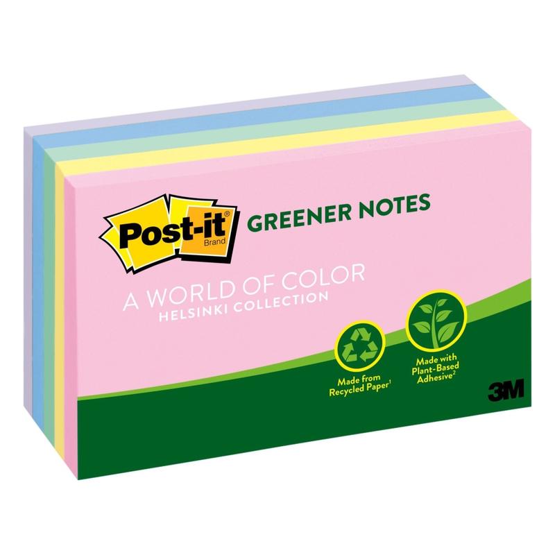 Post-it Greener Notes, 3 in x 5 in, 5 Pads, 100 Sheets/Pad, Clean Removal, Sweet Sprinkles Collection (Min Order Qty 6) MPN:655-RP-A