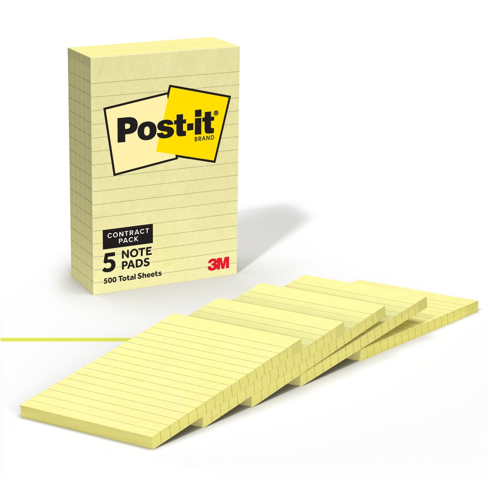 Post-it Sticky Notes, 4 x 6 in, 5 Sticky Note Pads, 100 Sheets/Pad, School Supplies and Office Products, Canary Yellow MPN:660-5CY-SV