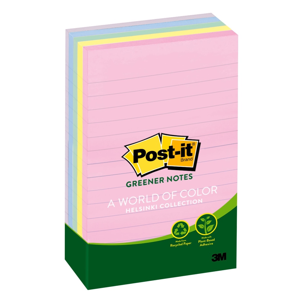 Post-it Greener Notes, 4 in x 6 in, 5 Pads, 100 Sheets/Pad, Clean Removal, Sweet Sprinkles Collection, Lined (Min Order Qty 5) MPN:660-RP-A