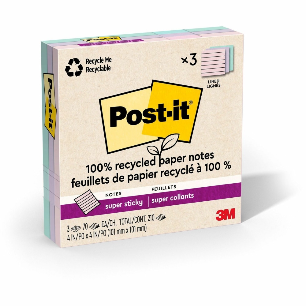 Post-it Super Sticky Adhesive Note - 210 - 4in Flag/Note Wx4in Flag/Note L- 70 Sheets per Pad - Assorted Wanderlust Pastel - 3/Pack - 675R3SSNRP MPN:675R3SSNRP