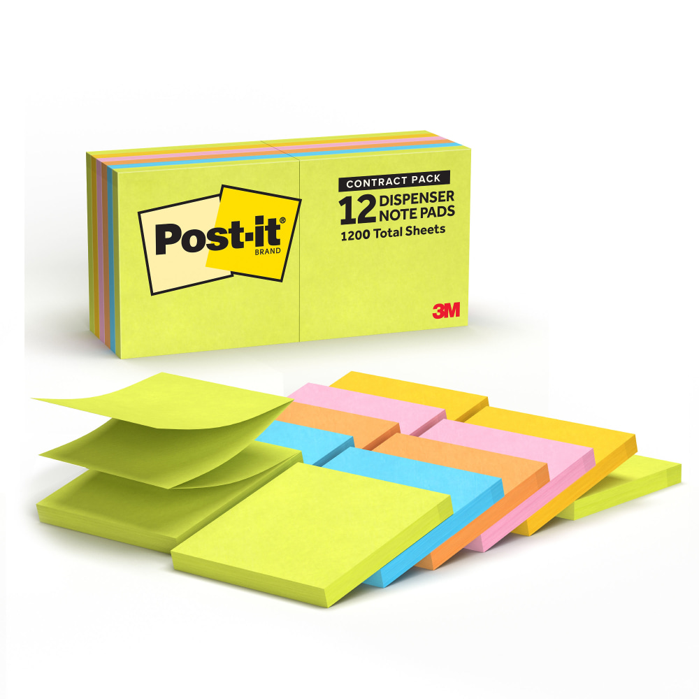 Post-it Sticky Pop-Up Notes, 3 in x 3 in, 12 Pads, 100 Sheets/Pad, School and Office Supplies MPN:R330-12BRT-SV