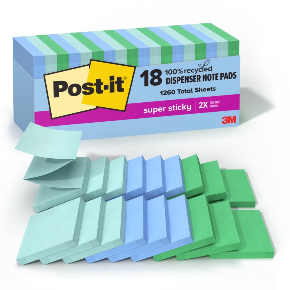 Post-it Super Sticky Pop Up Notes, 3 in x 3 in, 18 Pads, 70 Sheets/Pad, 2x the Sticking Power, Oasis Collection MPN:R330-18SST-CP
