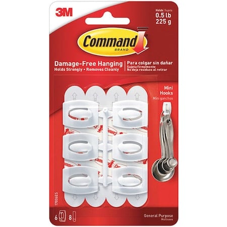 17006 Command, Mini, White, 6 Hooks and Strips, 6/Packs per Case MPN:CHS1001