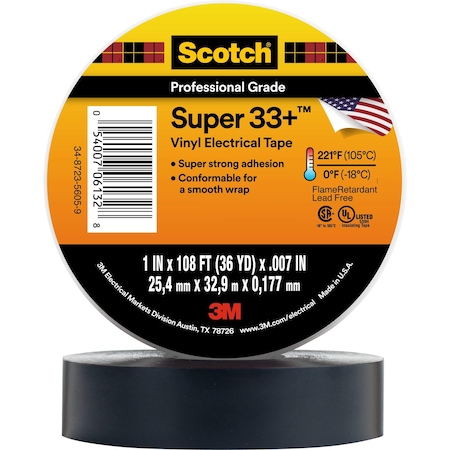 Electrical Tape, Black, 36 yd L, 1 in W MPN:08949