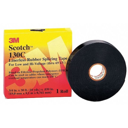 Rubber Electrical Tape, 130C, Scotch, 1 in W x 30 ft L, 30 mil thick, Black MPN:130C 1x30