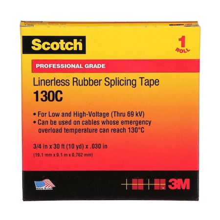 Rubber Splicing Tape, 130C, Scotch, 3/4 in W x 30 ft L, 30 mil thick, Black MPN:130C-3/4X30FT
