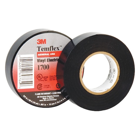 Electrical Tape, Vinyl, Black, 36 yd L, 3/4 in W MPN:1700-3/4X36YD