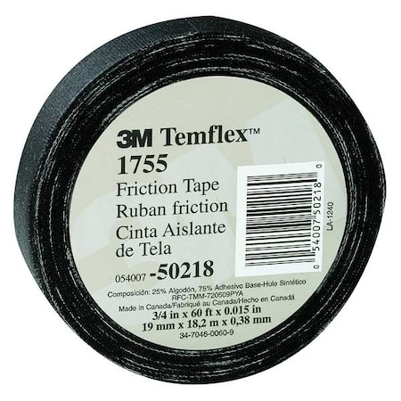 Electrical Friction Tape, 1755, Temflex, 3/4 in W x 60 ft L, 13 mil thick, Cotton, Black MPN:1755 3/4