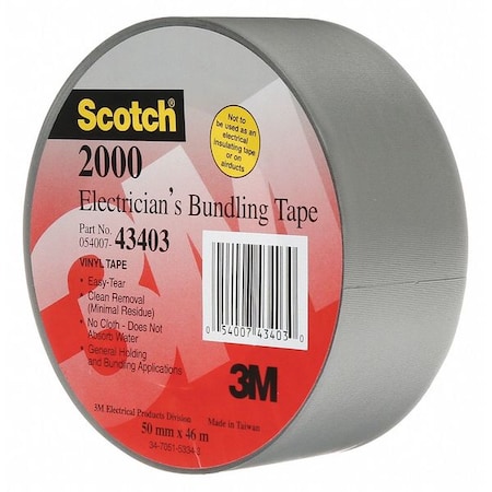 Electrical Tape, Vinyl, Gray, 50 yd L, 2 in W MPN:2000
