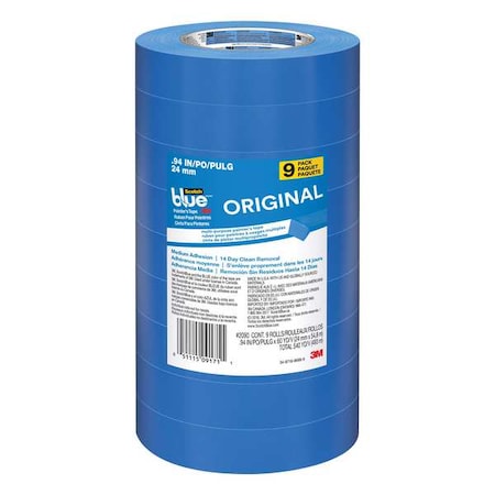 Painter's Tape, 24 mm W x 55 m L, 5.4 mil Thick, Blue, Acrylic Adhesive, 9 PK MPN:2090-24AP9