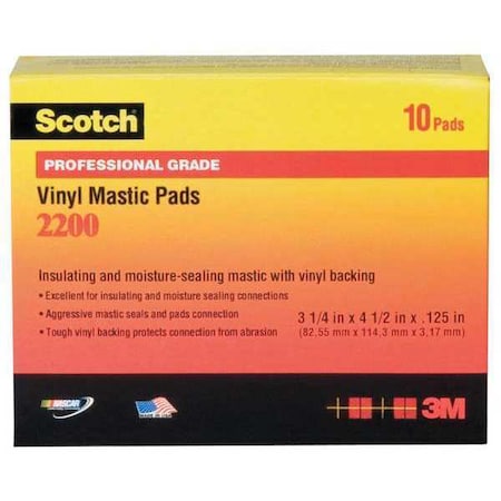 Electrical Tape, Vinyl, Black, Strip, PK10 MPN:2200-3-1/4X4-1/2IN