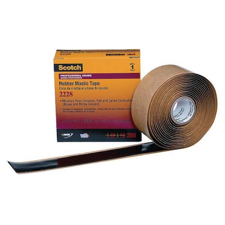 Rubber Mastic Electrical Tape, 2228, Scotch, 1 in W x 10 ft L, 65 mil Thick, Black MPN:2228-1X10FT