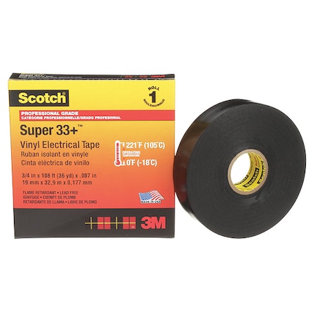 Electrical Tape, Black, 36 yd L, 3/4 in W MPN:33+-3/4X36YD-1