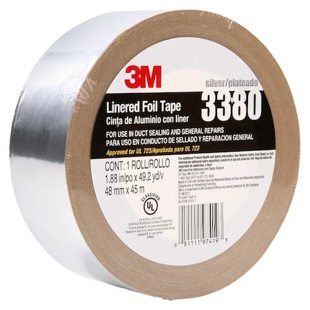 Foil Tape, Aluminum, Silver, 49 yd L, 1-7/8 in W MPN:3380