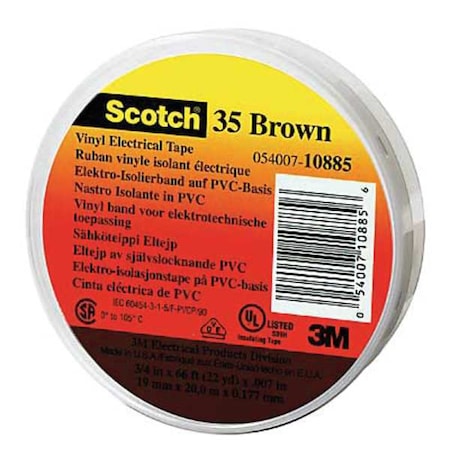 ElectricalTape, Bwn, 6-5/8ydL, 1/2inW, PK100 MPN:35-BROWN-1/2X20FT