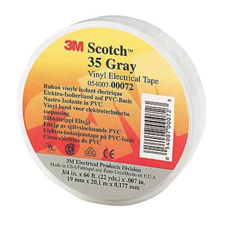 ElectricalTape, Gry, 6-5/8ydL, 1/2inW, PK100 MPN:35-GRAY-1/2X20FT