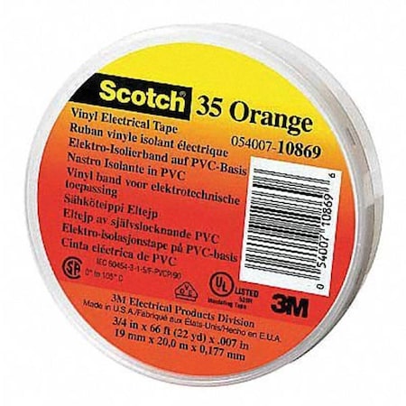 ElectricalTape, Org, 6-5/8ydL, 1/2inW, PK100 MPN:35-ORANGE-1/2
