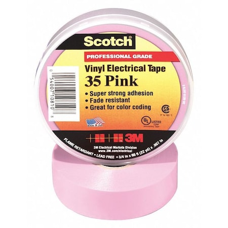 Vinyl Electrical Tape, 35, Scotch, 3/4 in W x 66 ft L, 7 mil thick, Pink MPN:35-Pink-3/4x66FT