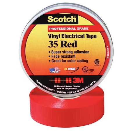 ElectricalTape, Red, 6-5/8ydL, 1/2inW, PK100 MPN:35-RED-1/2X20FT