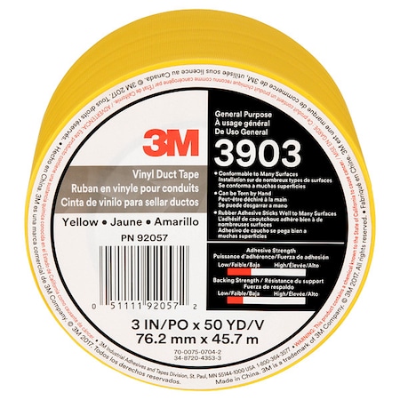 Duct Tape, Yellow, 50 yd L, 3 in W MPN:3903